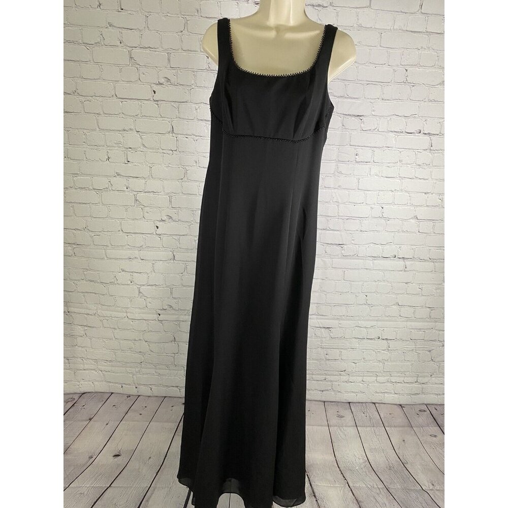 VTG David’s Bridal Black Beaded Lined Back Zip Long Princess Gown Dress XS